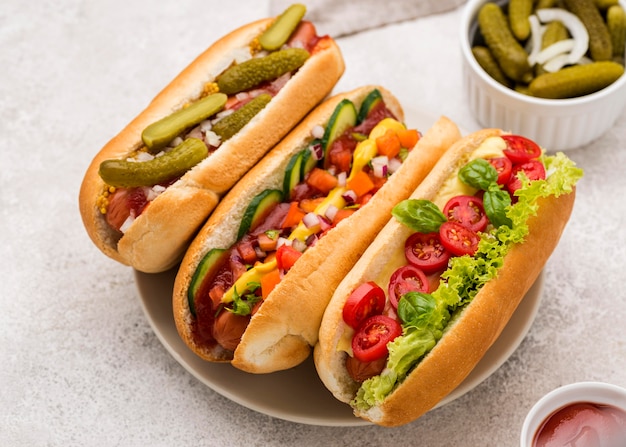 Free Photo | High angle delicious hot dogs on plate