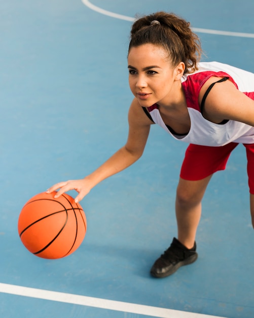 Free Photo High Angle Of Girl Playing Basketball