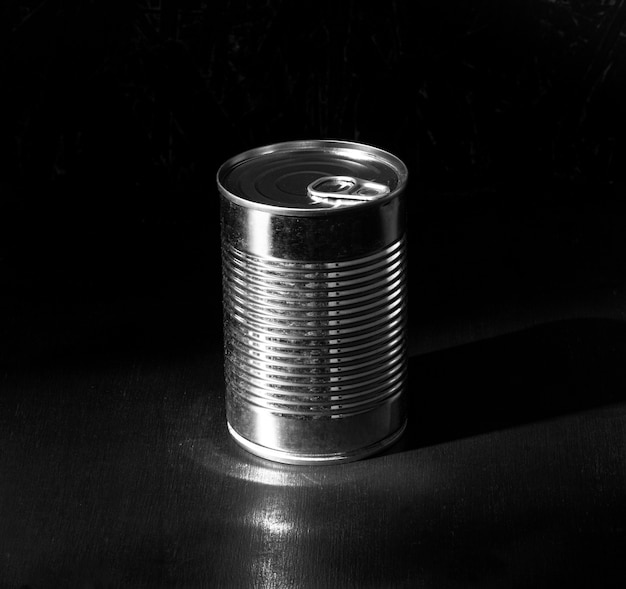 Free Photo | High angle silver tall round tin can