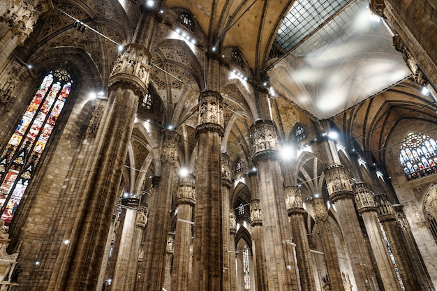 Premium Photo | High Carved Columns Under The Illuminated Ceiling In ...