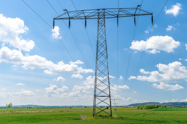 Premium Photo | High voltage wires over a field with farm plants