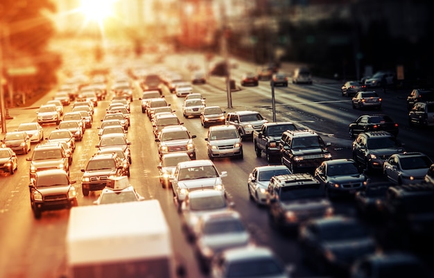 Highway Traffic at Sunset Free Photo