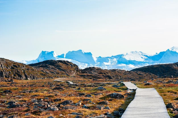 Premium Photo | Hiking trail to the ice fjord in ilulissat, western ...