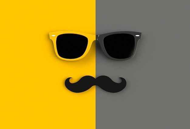 Hipster sunglasses and funny moustache on yellow and black background Premium Photo