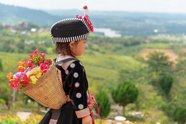 Premium Photo Hmong Tribe Girls Hold Her Bamboo Flowers Basket Back 2091