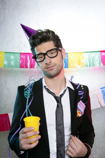 Holiday party young man funny glasses Premium Photo