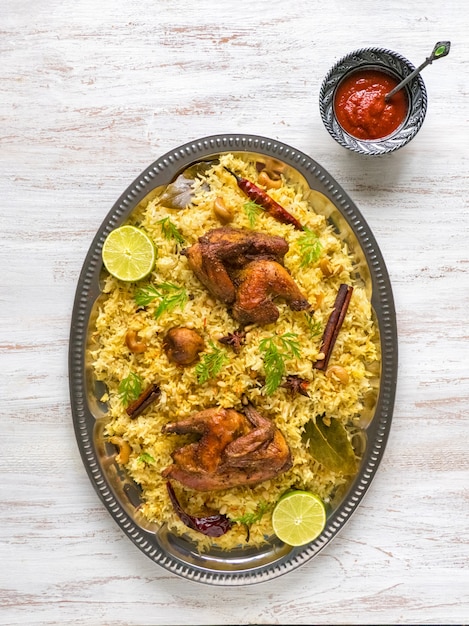 Premium Photo | Homemade chicken biryani. arabic traditional food bowls ...