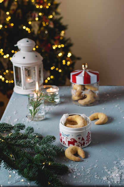 Premium Photo | Homemade christmas bakery, vanilla crescent cookies