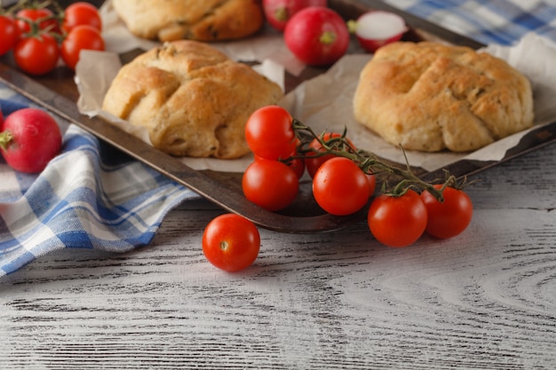 Premium Photo | Homemade italian olive bread on grid