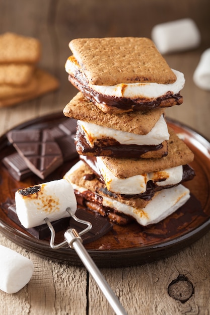 Premium Photo Homemade Marshmallow S Mores With Chocolate On Crackers