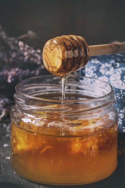 Premium Photo | Honey, blueberries and lavender