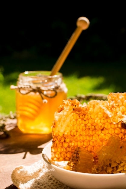 Honey jar with honeycomb | Free Photo