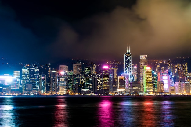 Premium Photo Hong Kong City Skyline At Night And Light Up