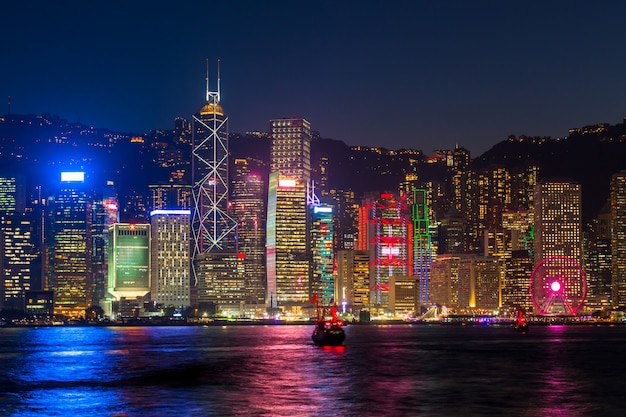 Premium Photo | Hong kong at night at victoria habour.