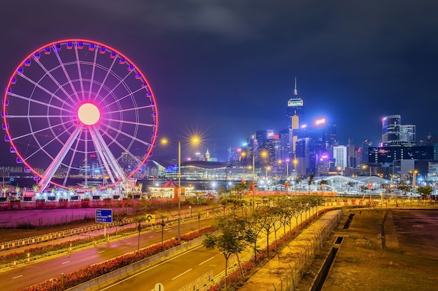 Premium Photo | Hong kong observation wheel in central district of hong ...