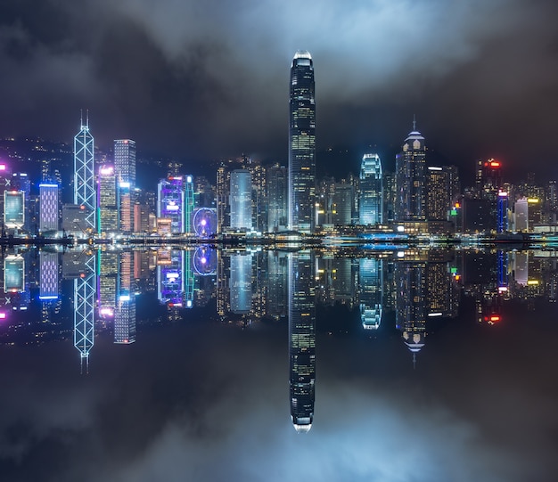 Premium Photo Hongkong City Building Night View Victoria Harbour Night