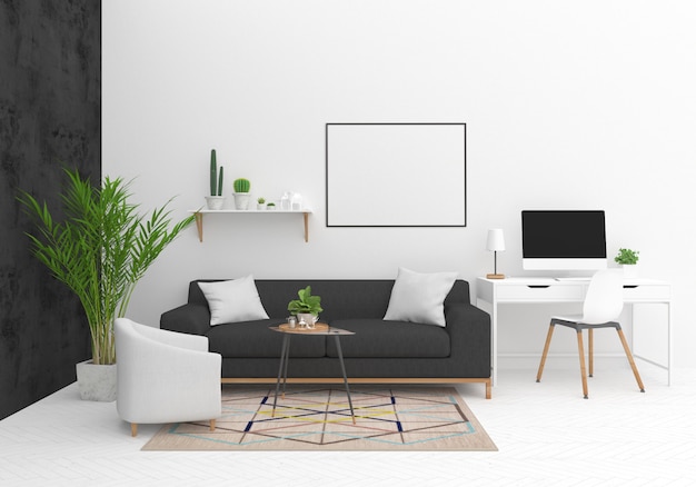 Download Horizontal frame mockup in scandinavian living room | Premium Photo