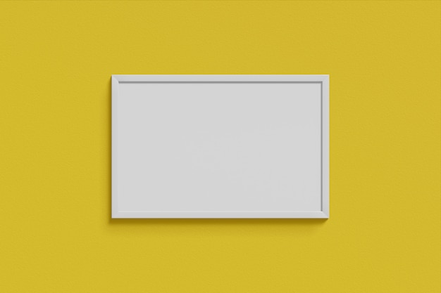 Download Premium Photo Horizontal Simple Mock Up Picture Frame White Color Hanging On A Blank Yellow Wall Simple Interior 3d Rendering PSD Mockup Templates
