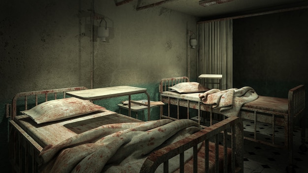 Premium Photo | Horror and creepy ward room in the hospital with blood