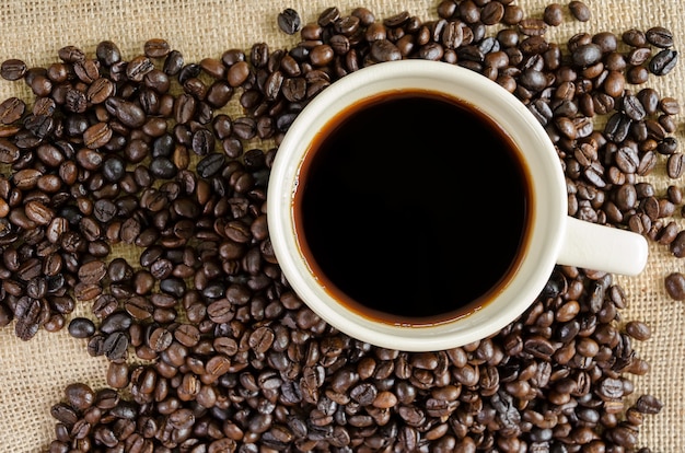 Premium Photo | Hot americano and coffee beans