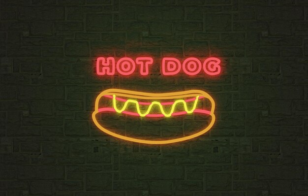 Premium Photo | Hot dog neon light sign , glowing hot dog with brick