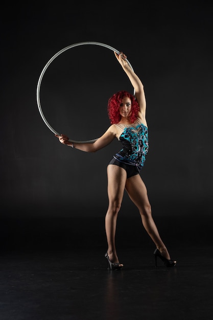 Premium Photo Hula Hoop Girl Performs Circus Performer In An Artistic Costume 