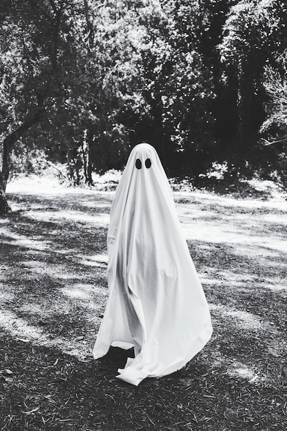 Free Photo | Human in ghost costume standing in forest