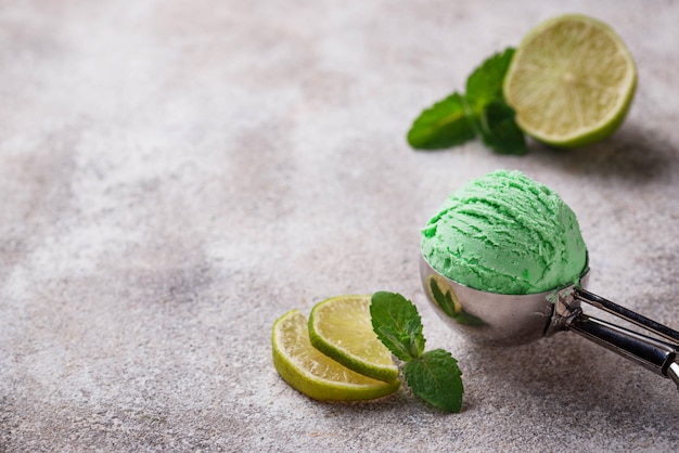 Premium Photo Ice Cream Ball With Mint And Lime