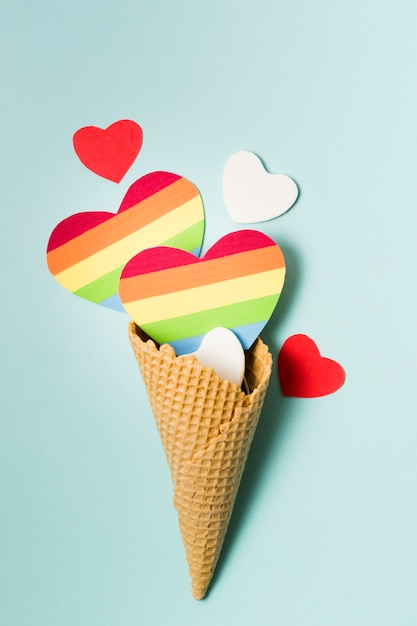 Ice Cream Cone With Hearts In Rainbow Colors Free Photo