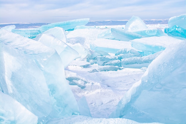 Premium Photo | Ice cubes in frozen lake at lake baikal, russia