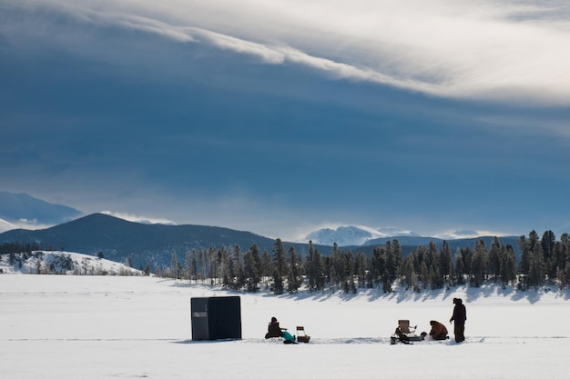 Premium Photo | Ice fishing on lake granby, colorado.