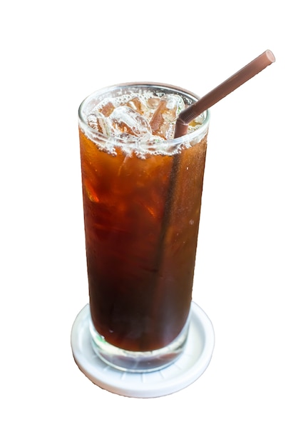 Premium Photo | Iced black coffee on the wooden table in coffee cafe.