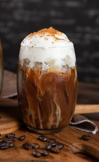 Iced coffee with whipped cream Photo Free Download