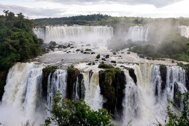 Iguazu falls in the national park, brazil waterfall beautiful view Premium Photo