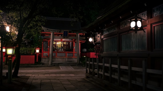 Premium Photo | Illuminated path at night from the red lanterns leading