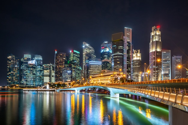 Free Photo | Illuminated skyscrapers at night