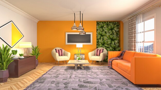 Illustration of the living room interior Premium Photo