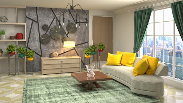 Illustration of the living room interior Premium Photo