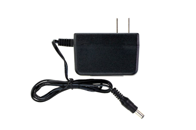Image of black electric power adapter isolated on white Premium Photo