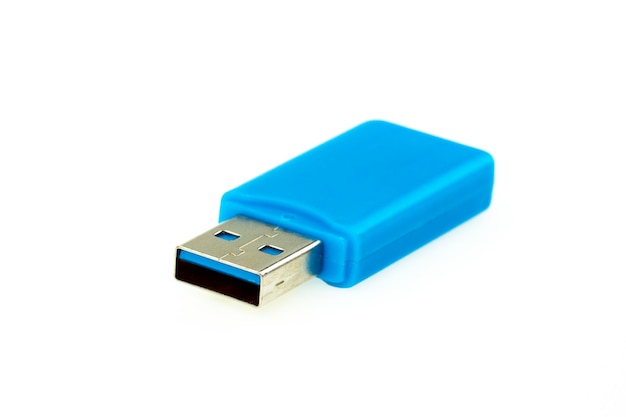 Premium Photo | Image of blue usb flash drive isolated on white