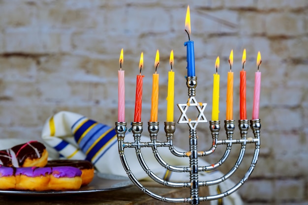 Image of jewish holiday hanukkah with menorah traditional candelabra ...