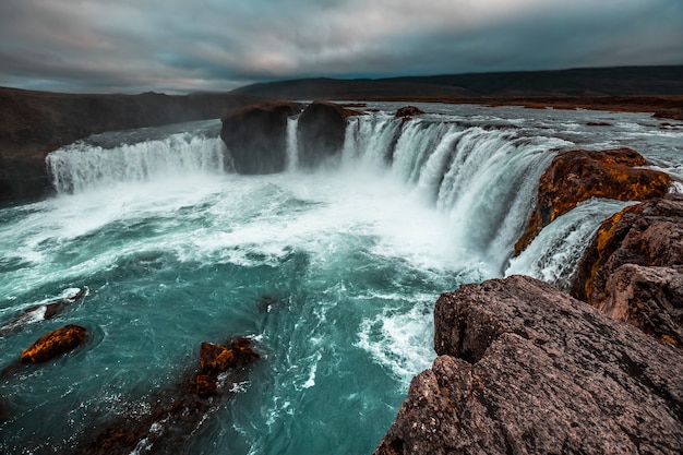 Premium Photo | The impressive godafoss waterfall from above. iceland