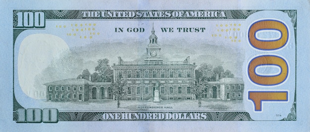 Premium Photo | Independence hall on 100 dollars banknote back side ...