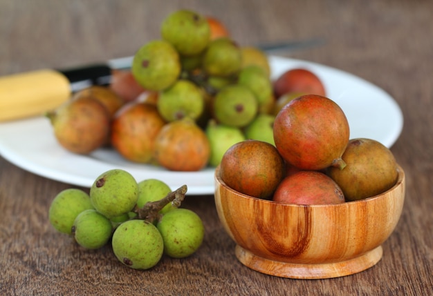 Premium Photo | India figs named as dumur fruit on plate on wooden surface