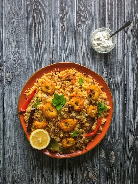 Premium Photo | Indian biryani with shrimp. tasty and delicious prawns ...