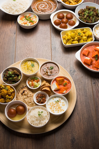 Premium Photo | Indian hindu veg thali or food platter, selective focus