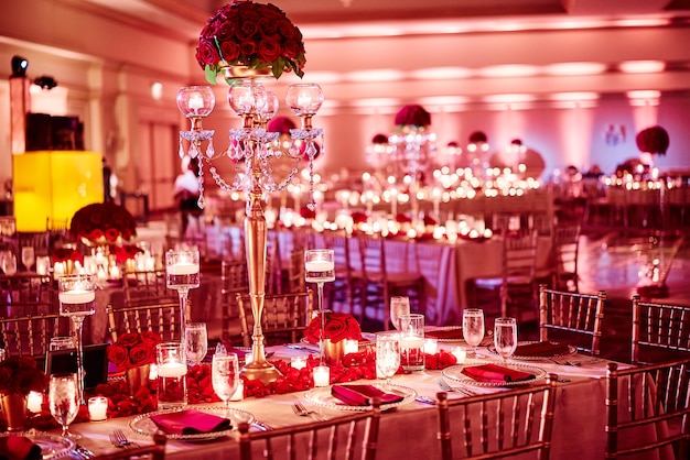 Indian Wedding Reception Dinner Venue Decoration With Luxury Red