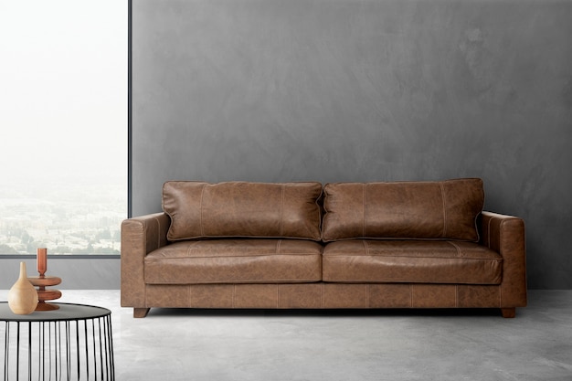 Industrial Living Room Interior Design, Faux Leather Couches