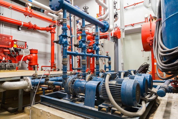 Premium Photo | Industrial water pump and water pipes.