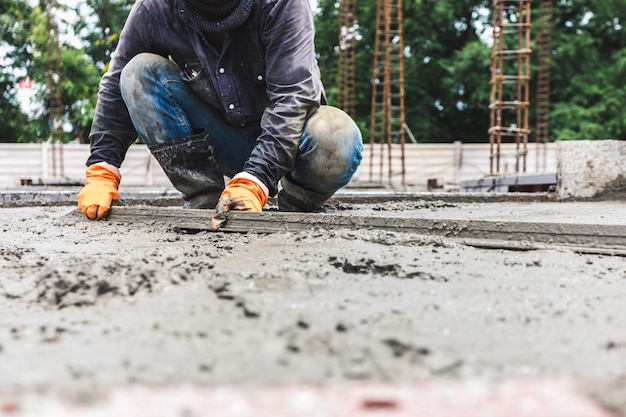 Industry construction men workers with tool concrete Photo | Premium ...